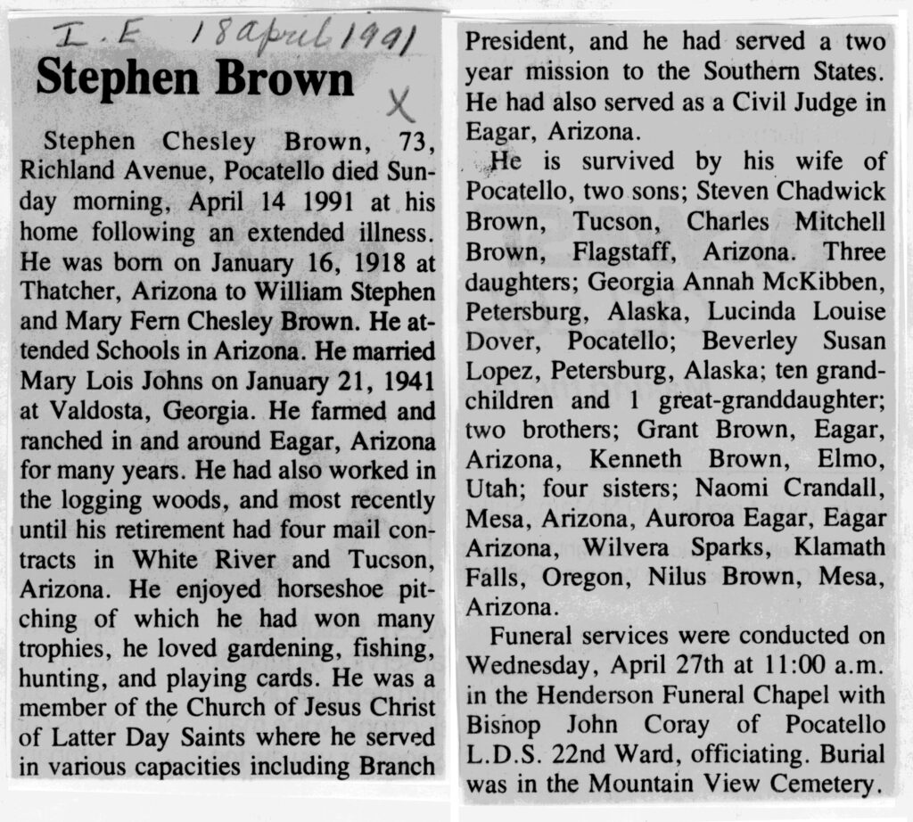 Stephen Chesley Brown obit