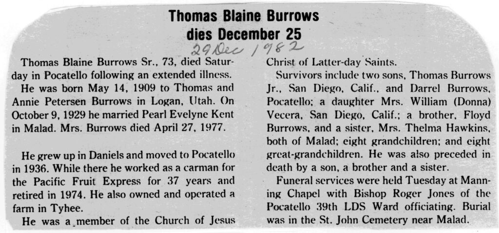 Thomas Blaine Burrows Sr obit