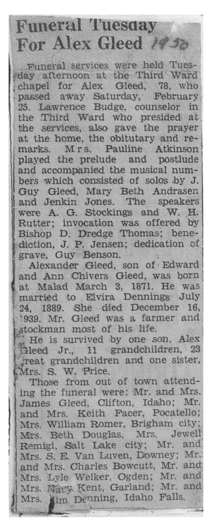 Alex Gleed obit and funeral