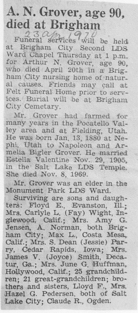 Arthur N Grover obit