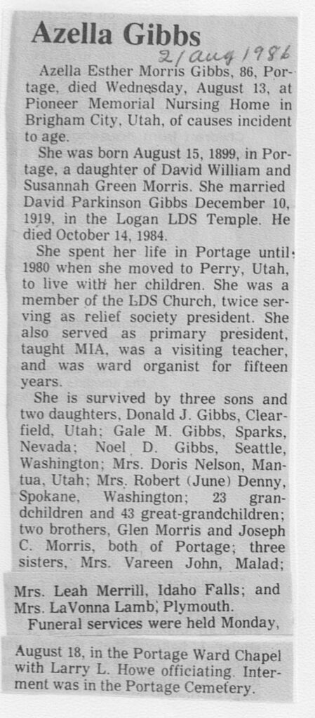 Azella Esther Morris Gibbs obit
