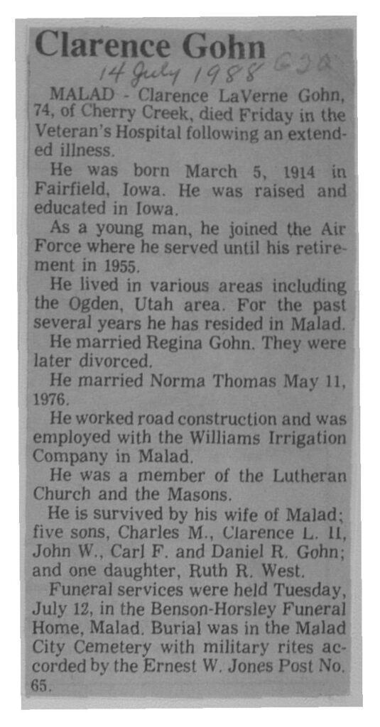 Clarence LaVerne Gohn obit