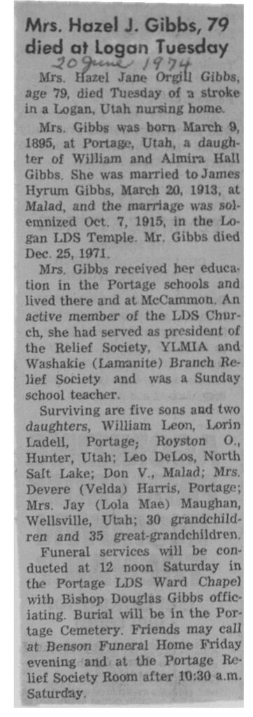 Hazel Jane Orgill Gibbs obit