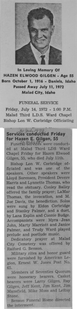 Hazen Elwood Gilgen funeral