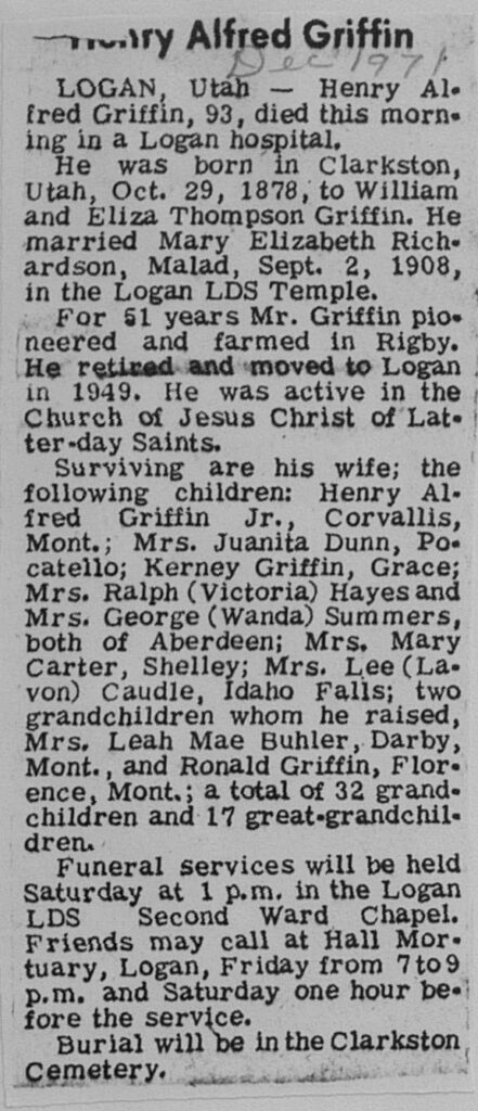 Henry Alfred Griffin obit