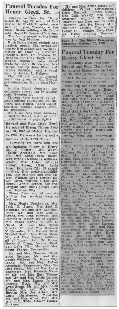 Henry Gleed Sr obit and funeral