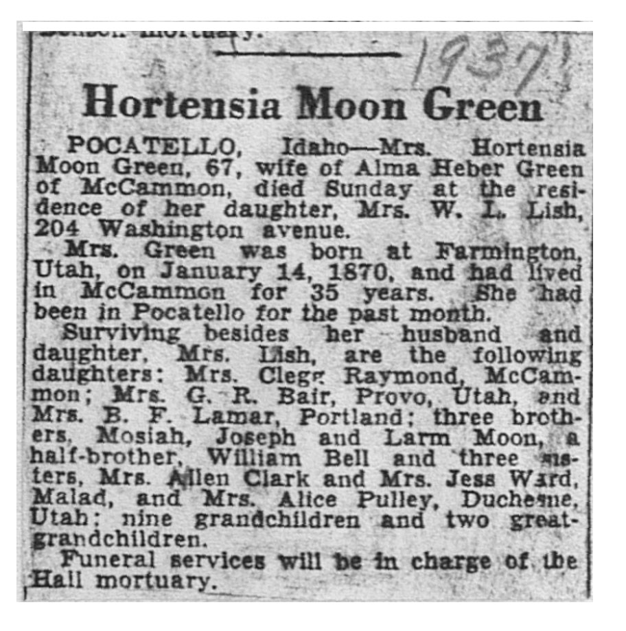 Hortensia Moon Green obit