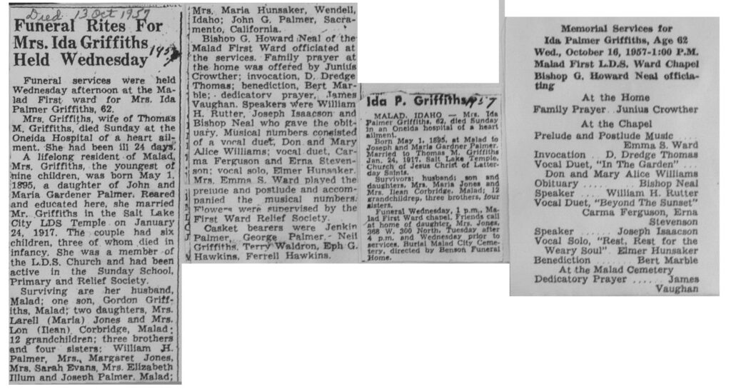 Ida Palmer Griffiths obit and program