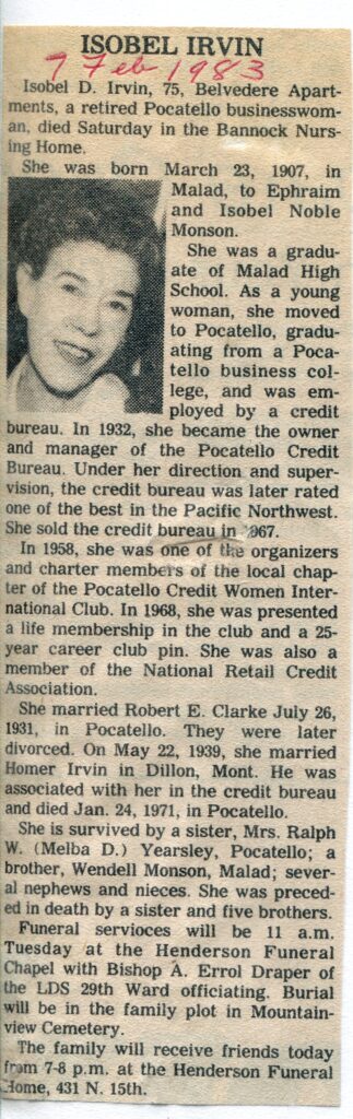 Irvin Isobel D (02 Feb 1983)