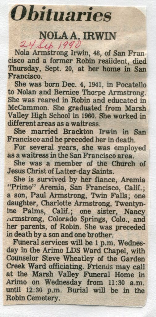 Irwin Nola Armstrong (20 Sept 1990)