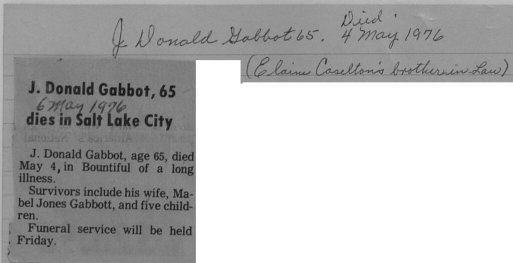 J Donald Gabbot obit
