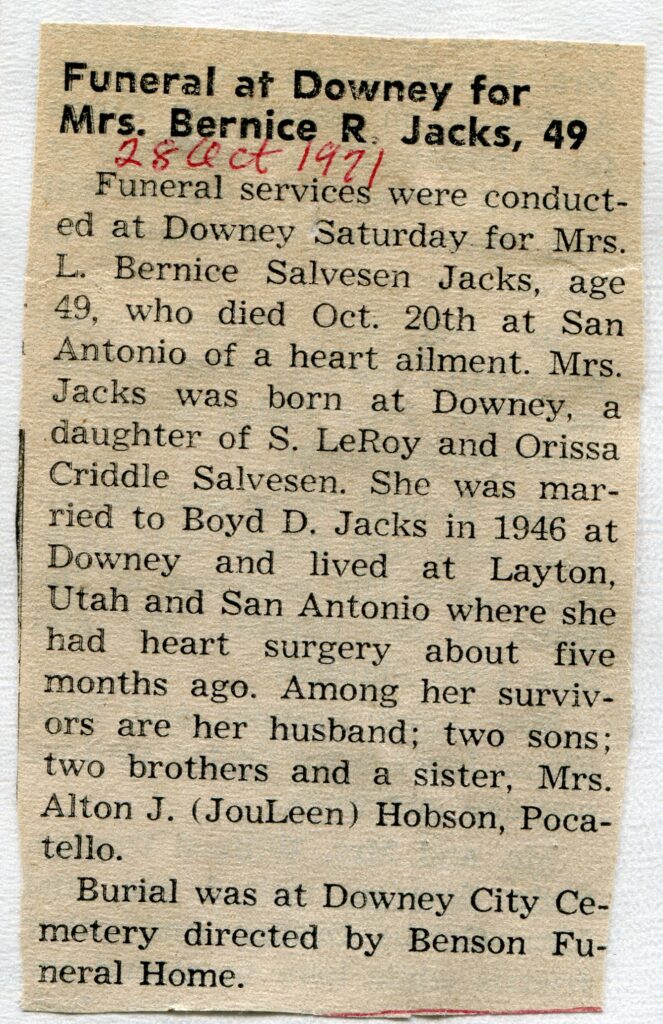 Jacks L Bernice Salvesen Jacks (20 Oct 1971)