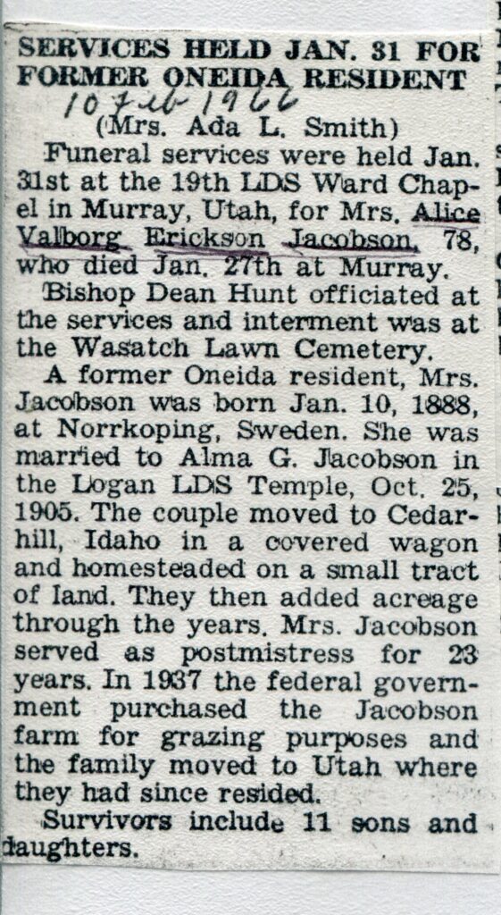 Jacobson Alice Valborg Erickson (27 Jan 1966)