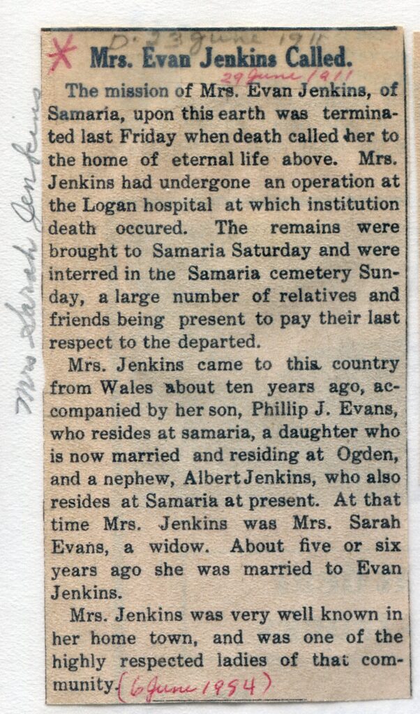 Jenkins Sarah Evans (23 June 1912)