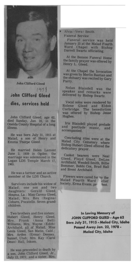 John Clifford Gleed obit and funeral