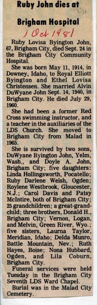 John Ruby Lovisa Byington (24 Sept 1981)