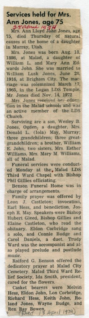 Jones Ann Lloyd John (18 April 1974)