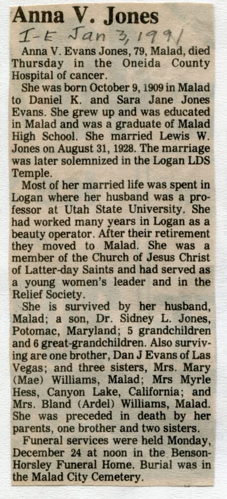 Jones Anna V Evans (03 Jan 1991)