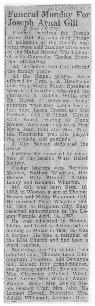 Joseph Arnal Gill obit and funeral