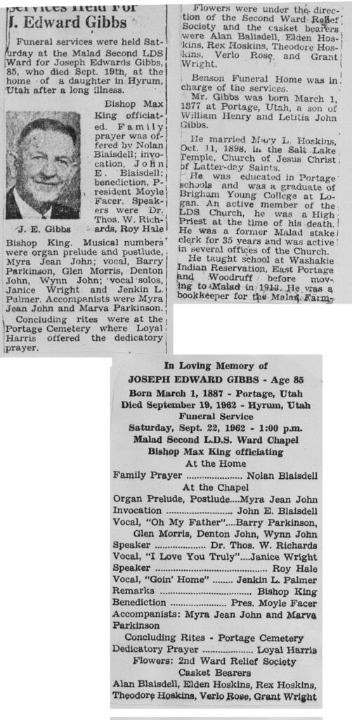 Joseph Edward Gibbs obit and program