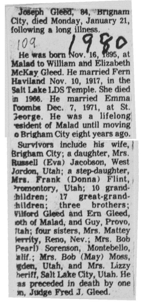 Joseph Gleed obit