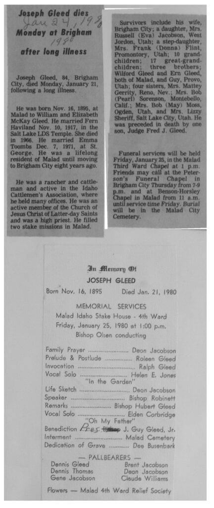 Joseph Gleed obit and program