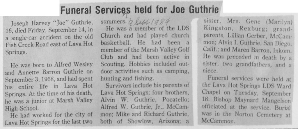 Joseph Harvey (Joe) Guthrie obit