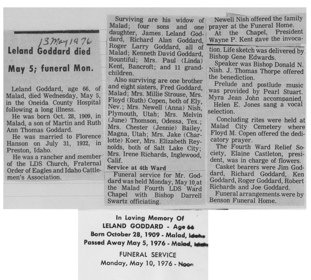 Leland Goddard obit and funeral