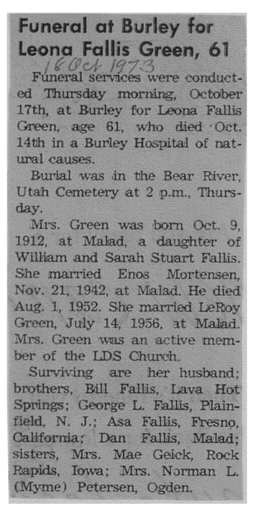 Leona Fallis Green obit