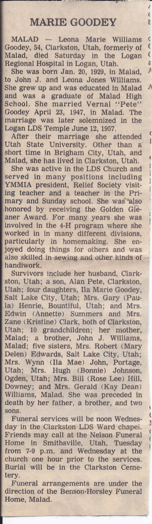 Leona Marie Williams Goodey obituary