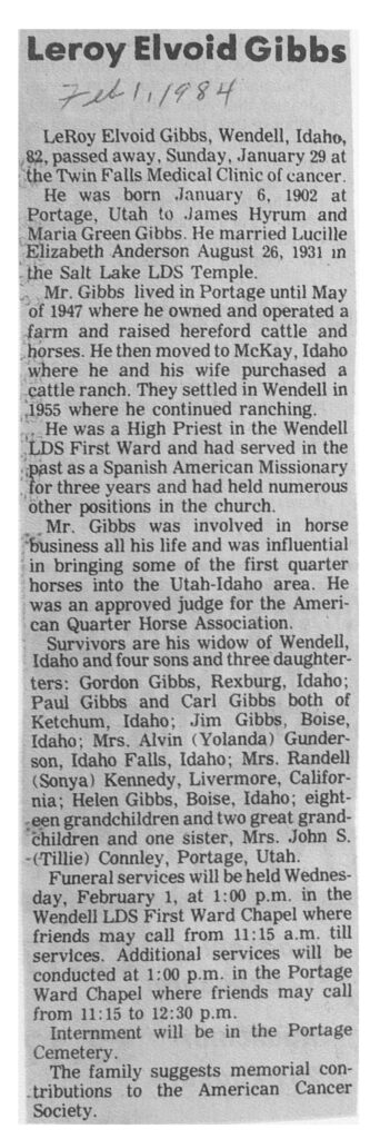 Leroy Elvoid Gibbs obit