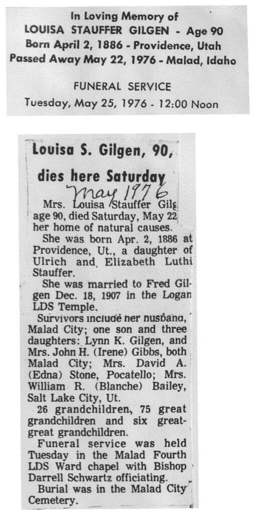 Louisa Stauffer Gilgen obit