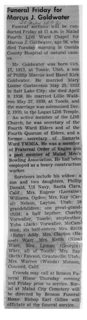 Marcus J Goldwater obit