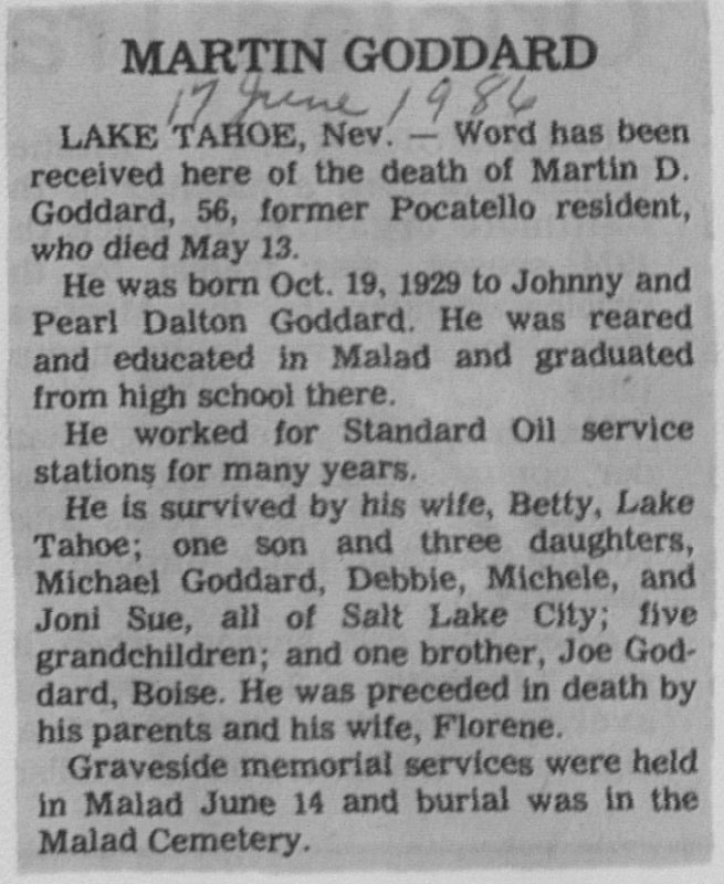 Martin D Goddard obit