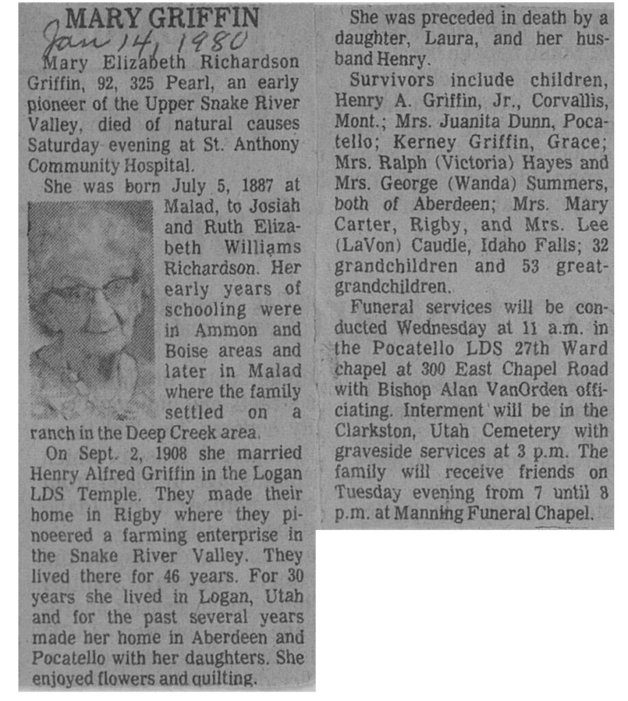 Mary Elizabeth Richardson Griffin obit
