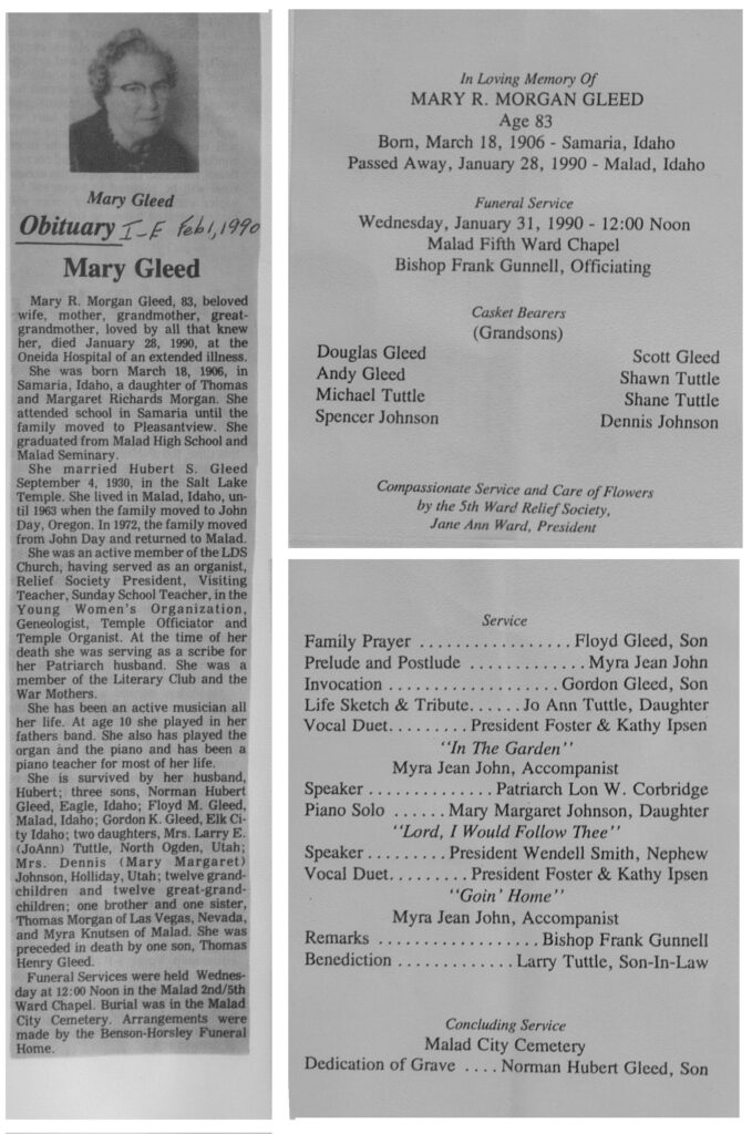 Mary R Morgan Gleed obit and program