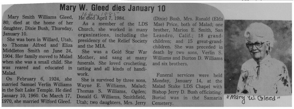 Mary Smith Williams Gleed obit