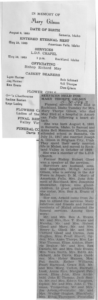 Mary Thorpe Gibson obit and program