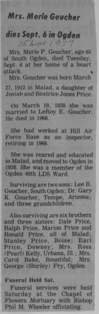 Merle P Goucher obit