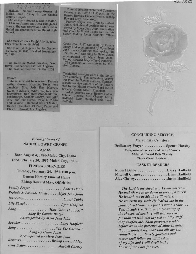 Nadine Lowry Gesner obit and program