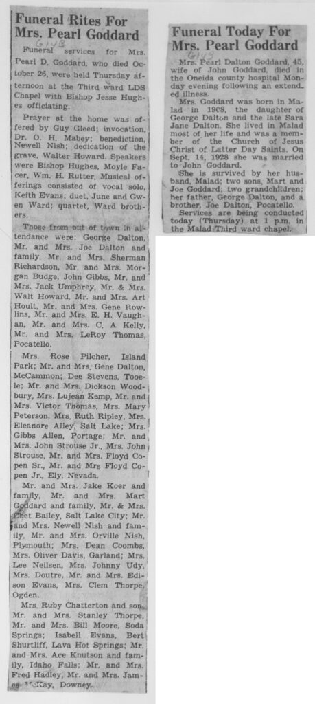 Pearl Dalton Goddard obit and funeral