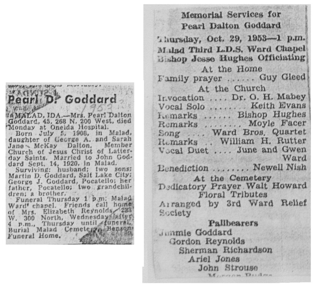 Pearl Dalton Goddard obit and program
