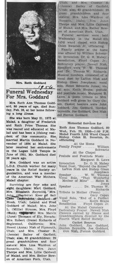 Ruth Ann Thomas Goddard obit and program