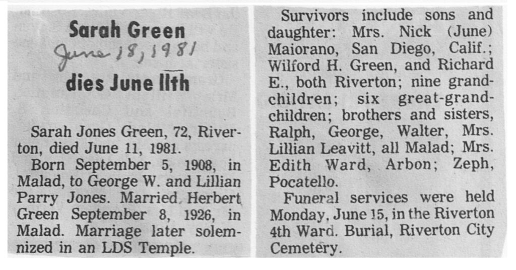 Sarah Jones Green obit