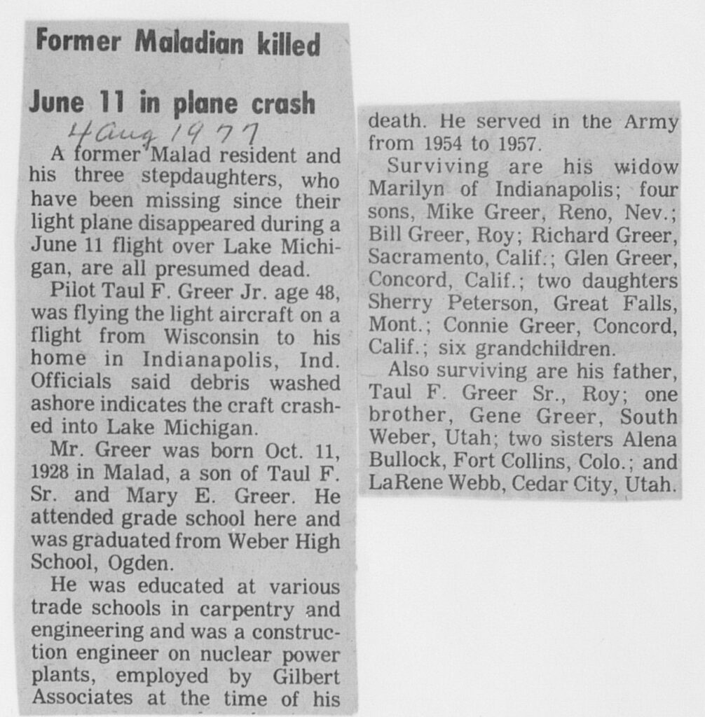 Taul F Greer Jr obit