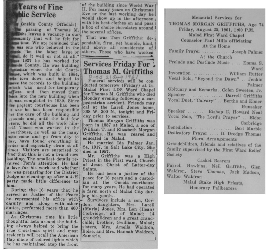 Thomas Morgan Griffiths obit and program