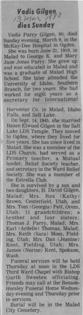 Vadis Parry Gilgen obit