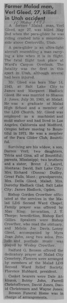 Verl Gleed obit and funeral