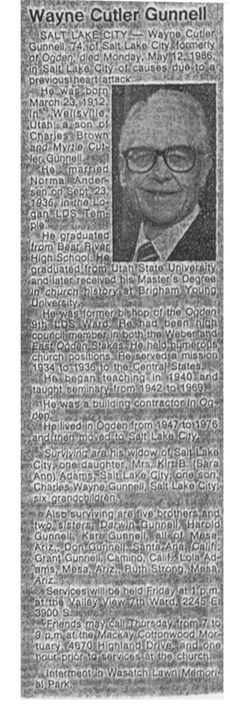 Wayne Cutler Gunnell obit