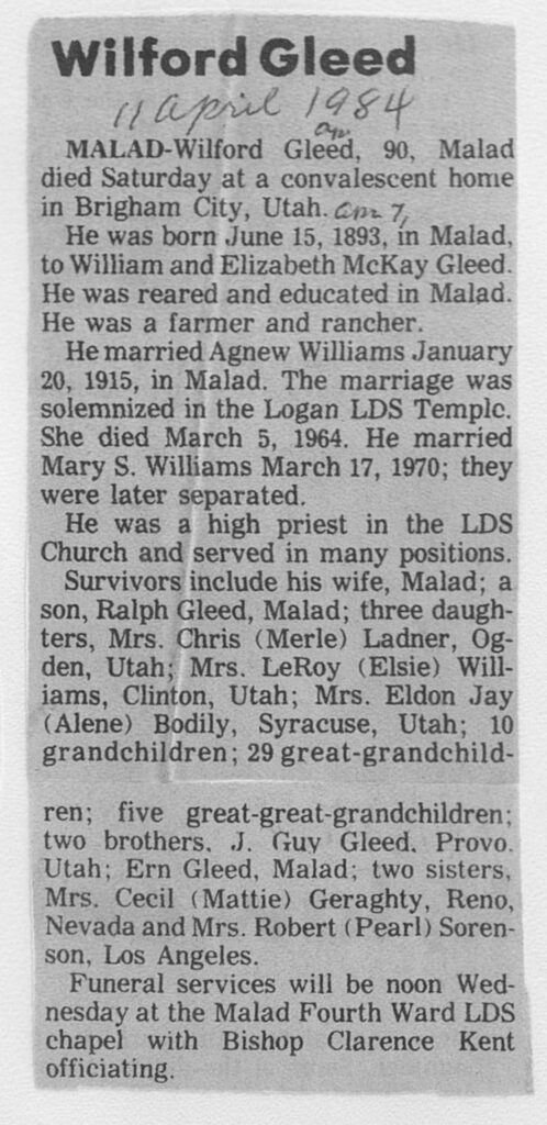 Wilford Gleed obit
